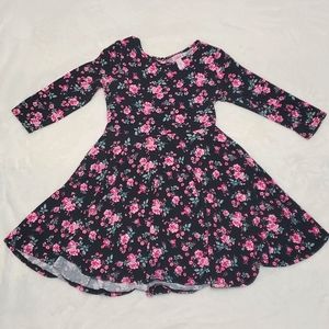 Justice Size 14 skater dress tie-back, black w/pink flowers